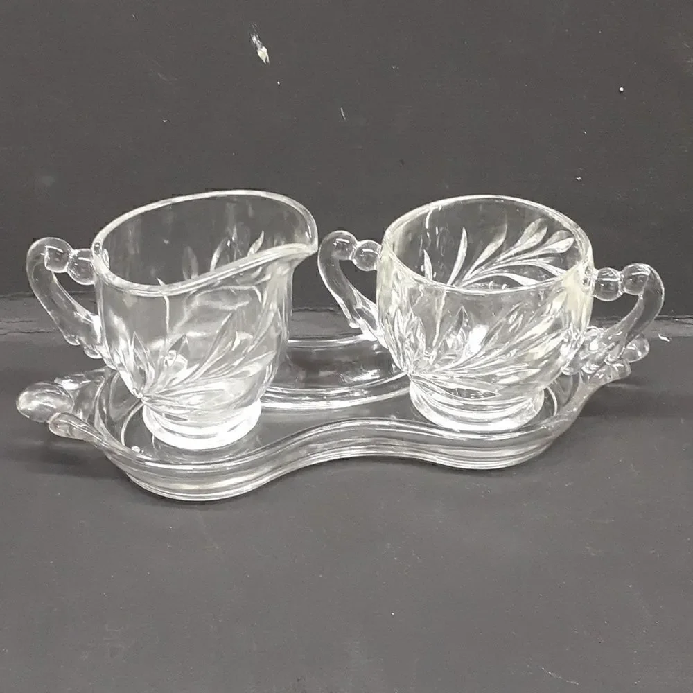 3 pc. bundle of Indiana glass willow oleander & magnolia leaf sugar, creamer set